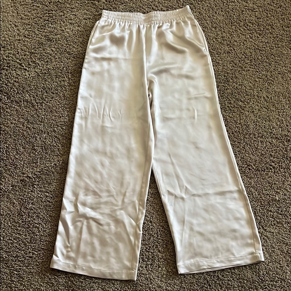 Elegant Cream Wide-Leg Satin Pants